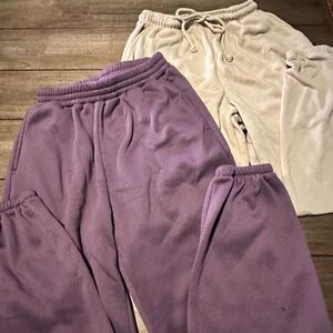 Two pairs of loungewear sweatpants Purple and Tan Size M